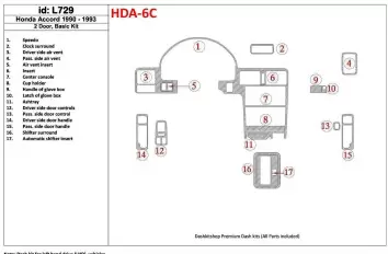 Honda Accord 1990-1993 2 Des portes, Paquet de base, 17 Parts set BD Kit la décoration du tableau de bord - 1