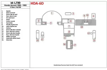 Honda Accord 1990-1993 2 Doors, Ensemble Complet, 18 Parts set BD Décoration de tableau de bord