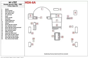 Honda Accord 1990-1993 4 Des portes, Paquet de base, 22 Parts set BD Kit la décoration du tableau de bord - 1