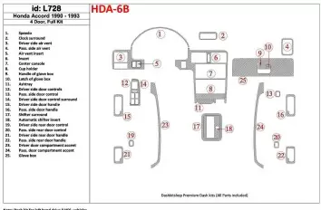 Honda Accord 1990-1993 4 Doors, Ensemble Complet, 25 Parts set BD Décoration de tableau de bord