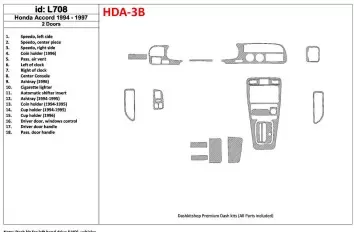 Honda Accord 1994-1997 2 Doors, Ensemble Complet, 18 Parts set BD Décoration de tableau de bord