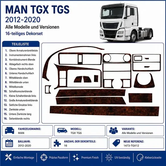 MAN TGX TGS2012-2020 kit décor tableau de bord 3D, 16 pièces