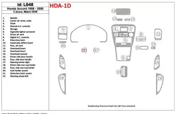 Honda Accord 1998-2000 2 Doors, Mtach OEM, 22 Parts set BD Décoration de tableau de bord