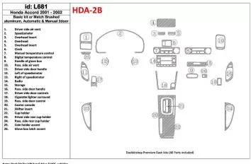 Honda Accord 2001-2002 2 Doors, Paquet de base, 26 Parts set BD Décoration de tableau de bord