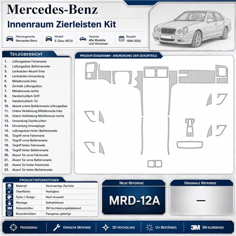 Mercedes Benz E Class W210 1998-2002 set complet kit décor tableau de bord 3D
