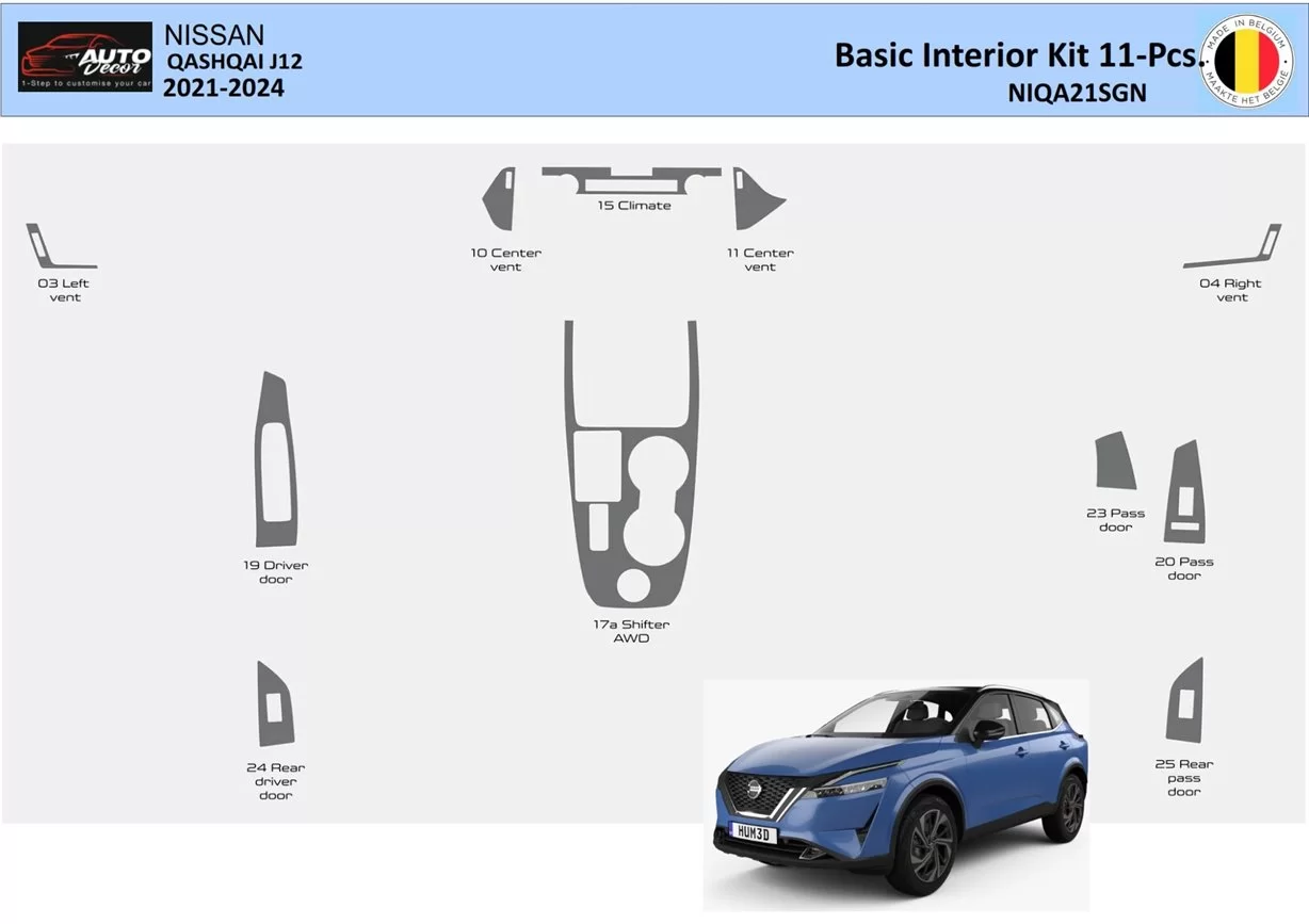 Nissan Qashqai J12 from 2021 Basic Habillage Décoration de Tableau de Bord 11 Pièce - 1 - habillage decor de tableau de bord