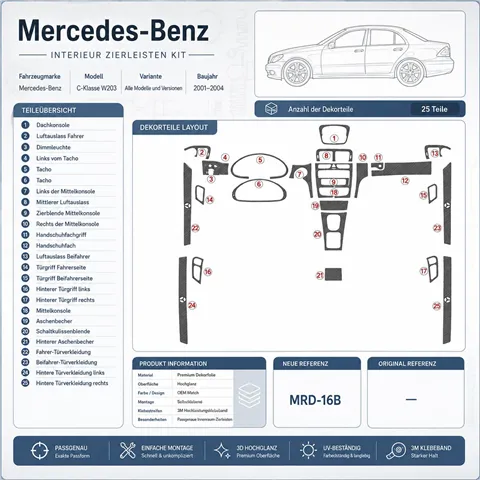 Mercedes Benz C Class 2001-2004 set complet, 4 Doors kit décor tableau de bord 3D