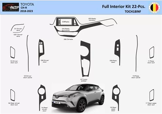 Toyota C-HR 2018-2023 Habillage Décoration de Tableau de Bord 22 Pièce - 1 - habillage decor de tableau de bord