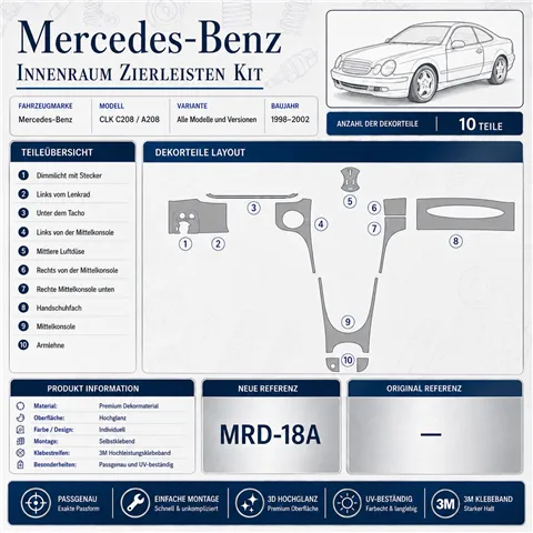 Mercedes Benz CLK 2003+ set complet kit décor tableau de bord 3D