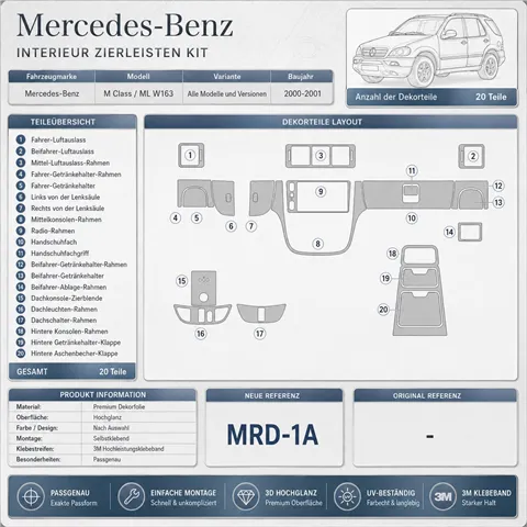 Mercedes Benz M Class 2000-2001 Base Kit kit décor tableau de bord 3D