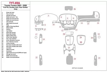 Toyota Tundra 2003-2006 Ensemble Complet, Double Cab BD Décoration de tableau de bord