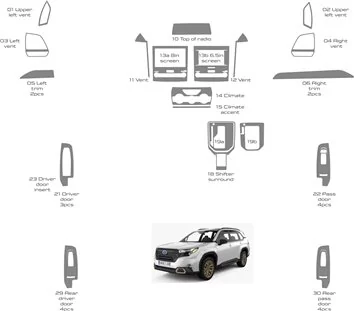 Subaru Forester 2019-2024 Habillage Décoration de Tableau de Bord 30 Pièce
