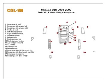 Cadillac CTS 2003-2007 Paquet de base, 18 Parts set BD Décoration de tableau de bord