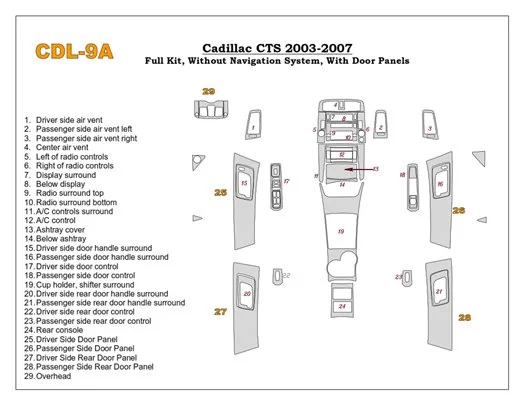 Cadillac CTS 2003-2007 Ensemble Complet BD Décoration de tableau de bord