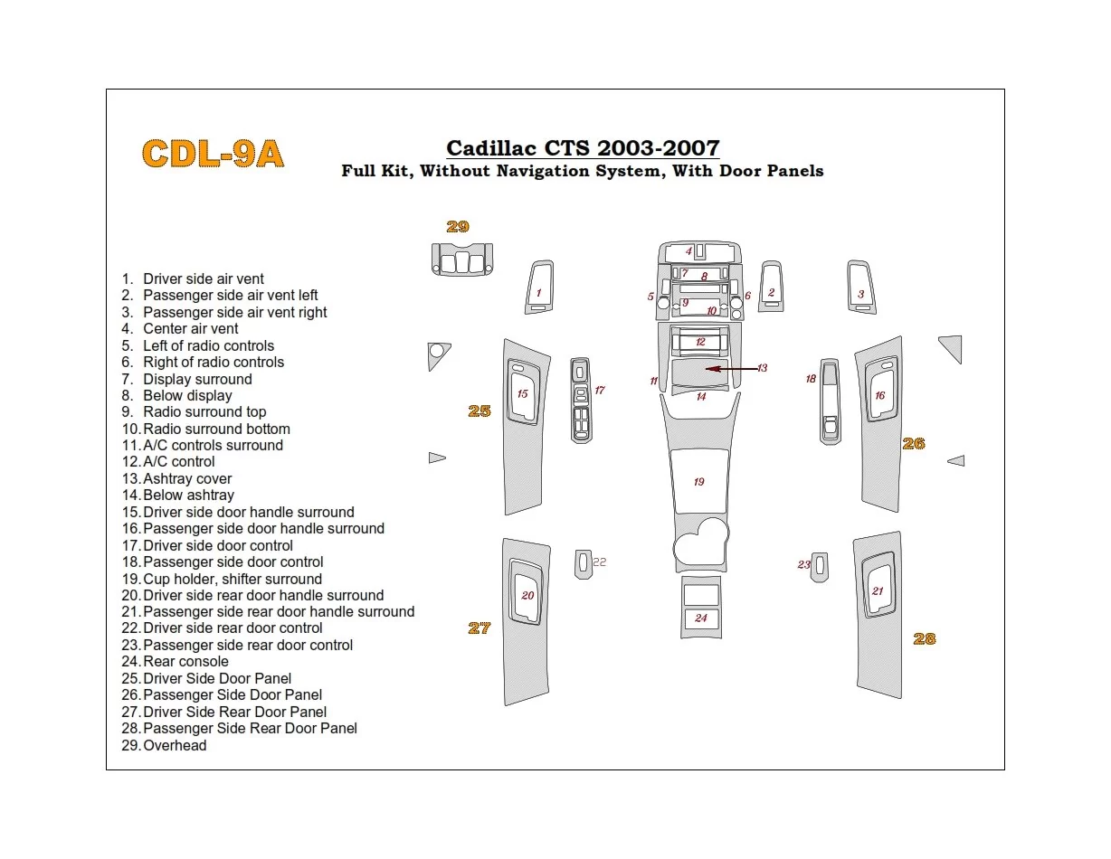 Cadillac CTS 2003-2007 Ensemble Complet BD Décoration de tableau de bord