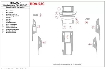 Honda Accord 2013-UP Paquet de base, Avec NAVI BD Kit la décoration du tableau de bord - 1 - habillage decor de tableau de bord