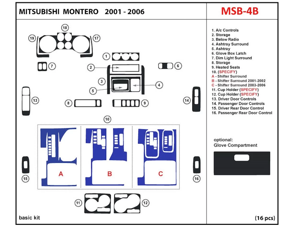 Mitsubishi Pajero/Montero 2000-2006 OEM Compliance BD Décoration de tableau de bord