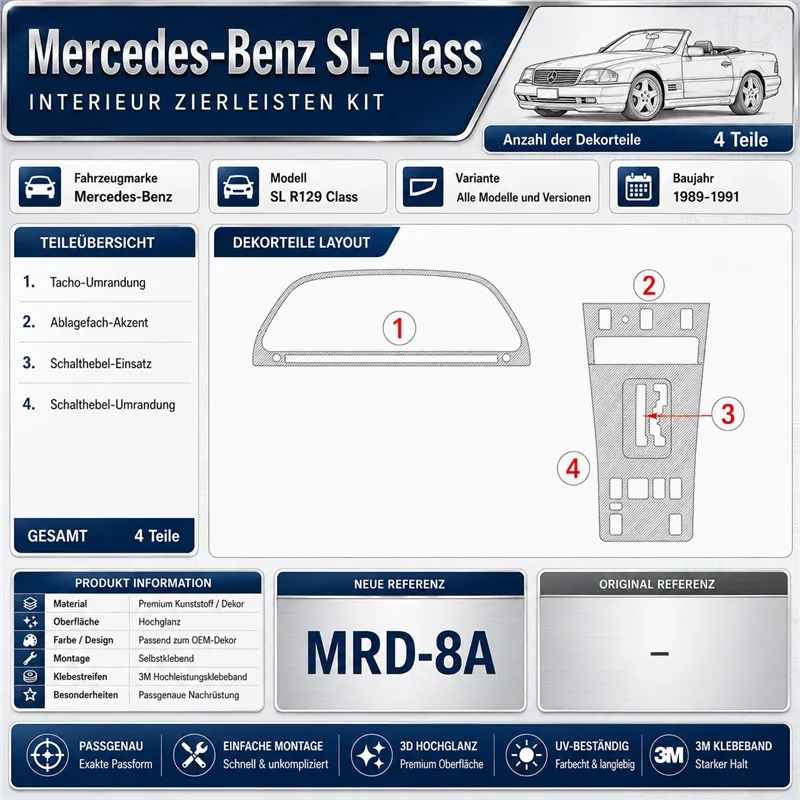 Mercedes Benz SL R129 Class 1989-1991 set complet kit décor tableau de bord 3D
