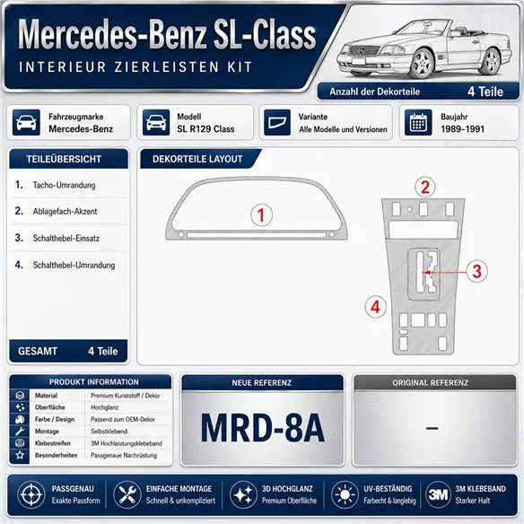 Mercedes Benz SL R129 Class 1989-1991 set complet kit décor tableau de bord 3D
